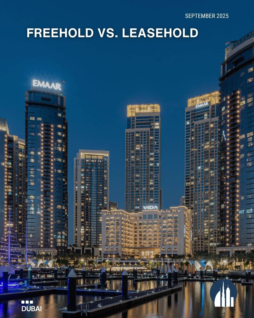 Das Bild zeigt die Skyline Dubais, symbolisch für Freehold vs. Leasehold in Dubai